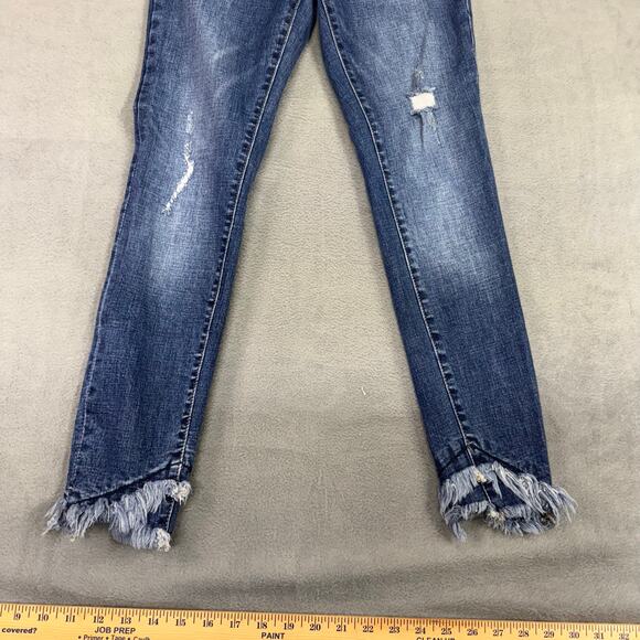 KanCan Distressed‎ Skinny Jeans Junior Women Blue Fringed Whisker 5/ 26 - Picture 2 of 10